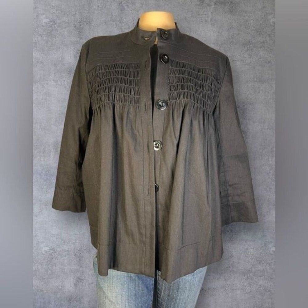 Max Studio Women’s Smocked Front & Back Button Jacket Size L Black